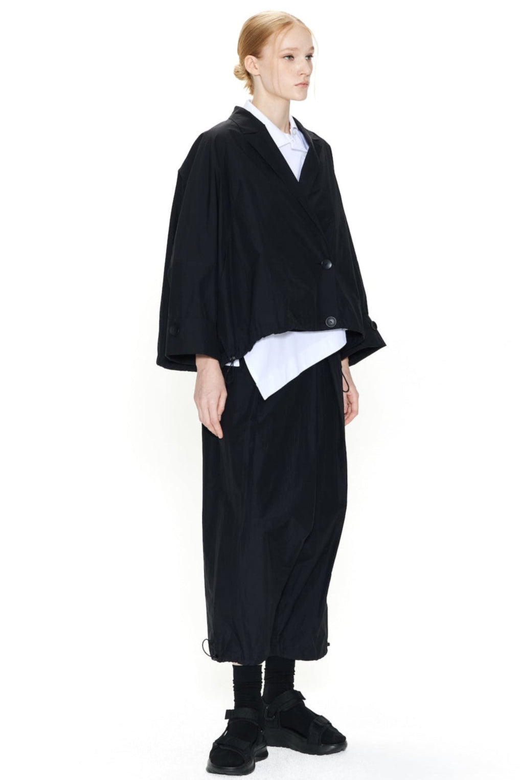 RECYCLED NYLON WIDE JACKET BLACK