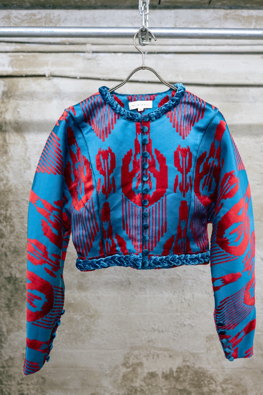 BLUE-RED BATWING SLEEVE SHORT JACKET