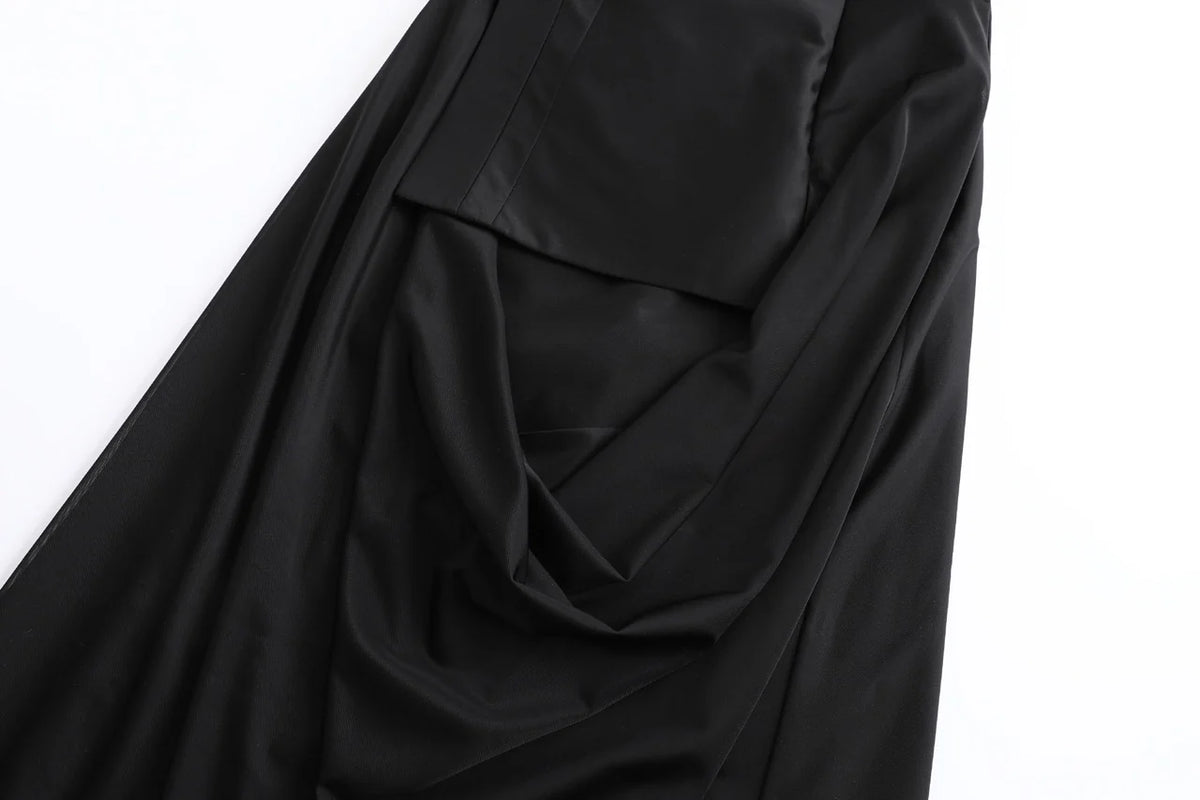 DETACHABLE SIDE-SPLIT DRAPED STRAPLESS MAXI DRESS