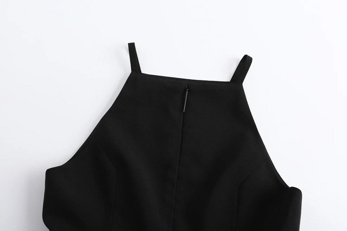 DETACHABLE HIGH SQUARE NECK CAMISOLE ASYMMETRIC DRAPED MAXI DRESS SET