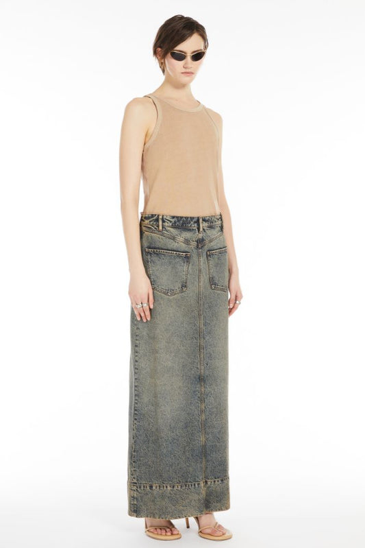 SPORTMAX LONG SKIRT IN WORN DENIM