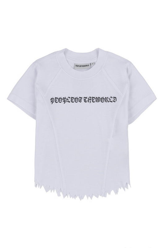 ROUND DAMAGE CROP T-SHIRT WHITE