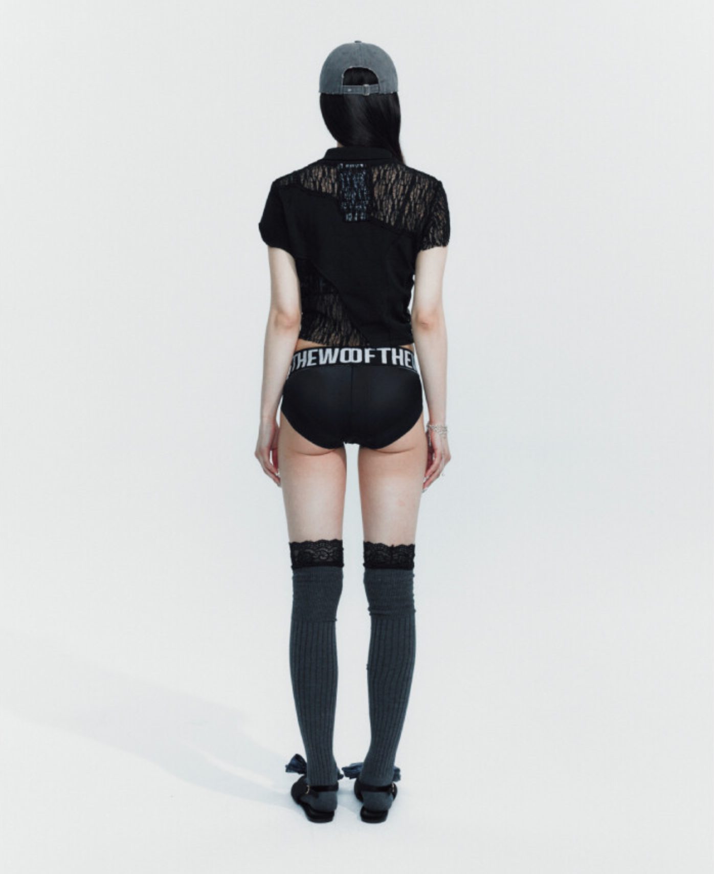 SIDE SHIRRING COTTON LACE CROP TEE