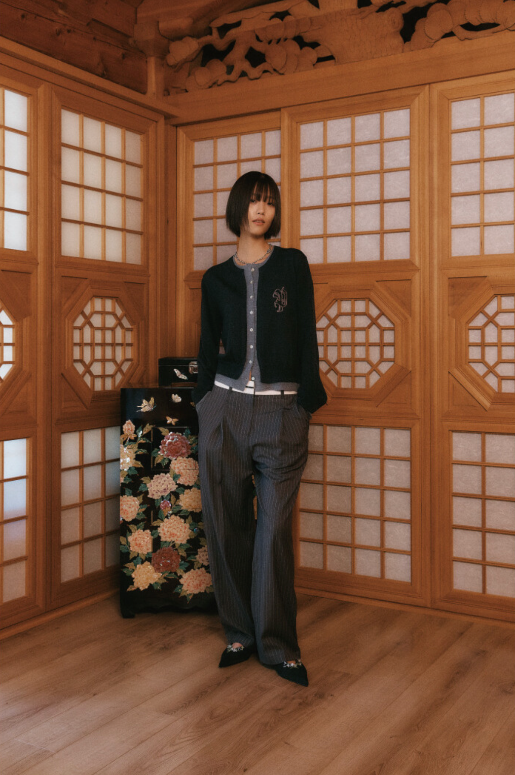 STRIPED WOOL BLEND PANTS