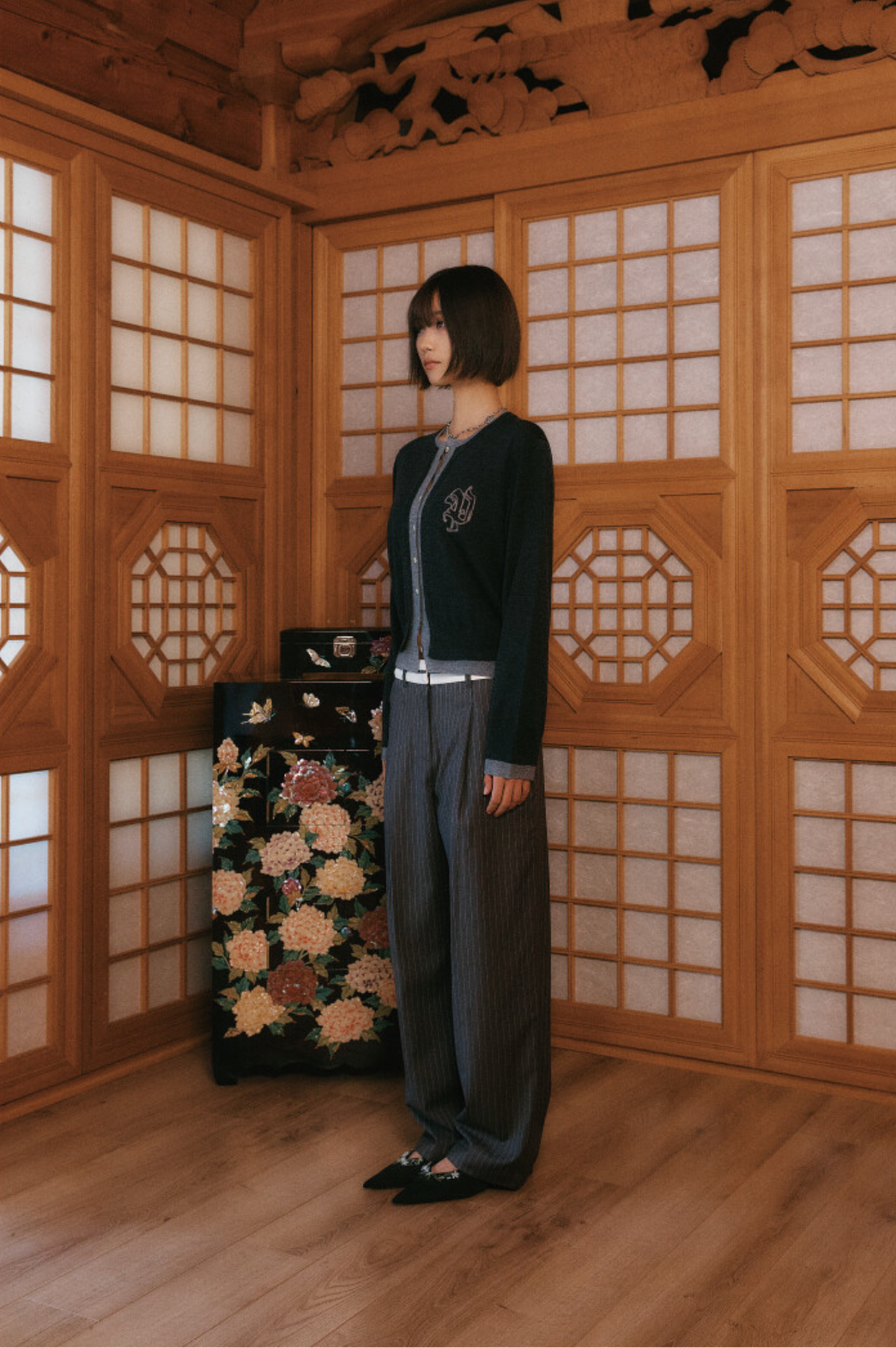 STRIPED WOOL BLEND PANTS