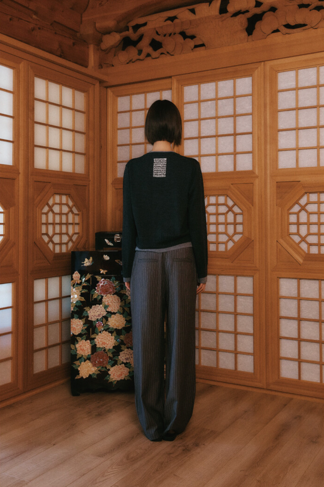 STRIPED WOOL BLEND PANTS