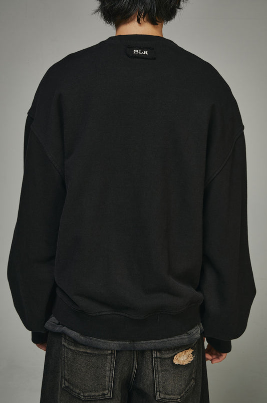 BLR OVER FIT RAW CUT LINE SWEATSHIRTS BLACK
