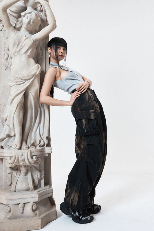 PEOPLE OF THE WORLD TIE - DYE WIDE JOGGER PANTS BLACK