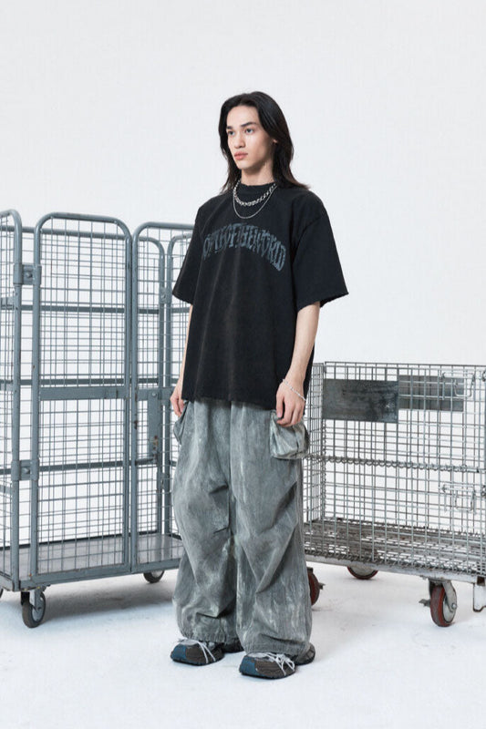 PEOPLE OF THE WORLD TIE - DYE WIDE JOGGER PANTS GREY