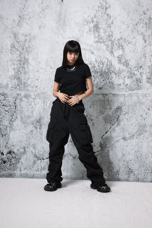 PEOPLE OF THE WORLD PADDING POCKET PANTS BLACK