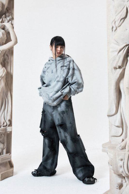 PEOPLE OF THE WORLD DAMAGE WASHING DENIM PANTS