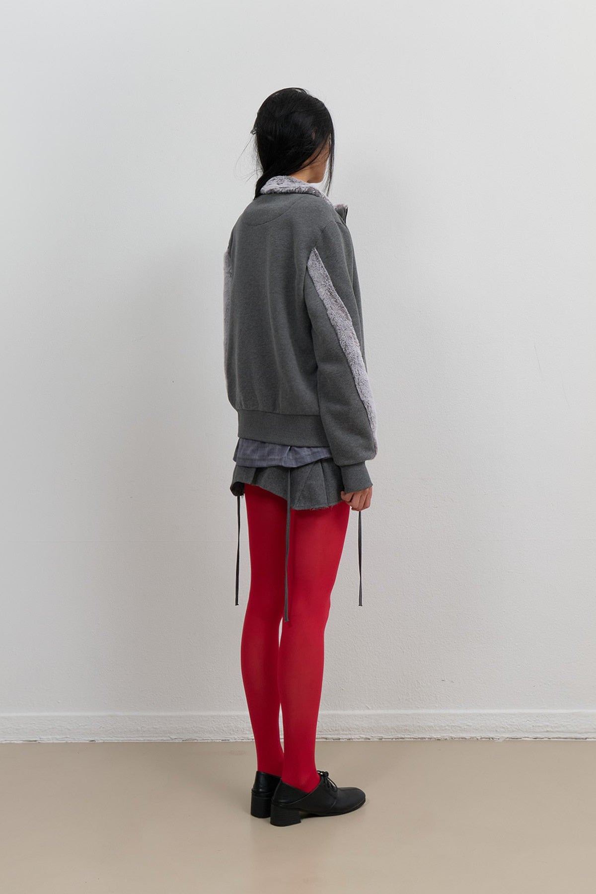 FUR TRIM JERSEY ZIP-UP - CHARCOAL