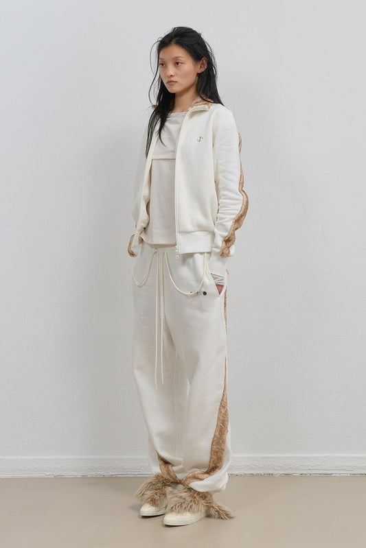 SIDE FUR TRIM SWEATPANTS - IVORY