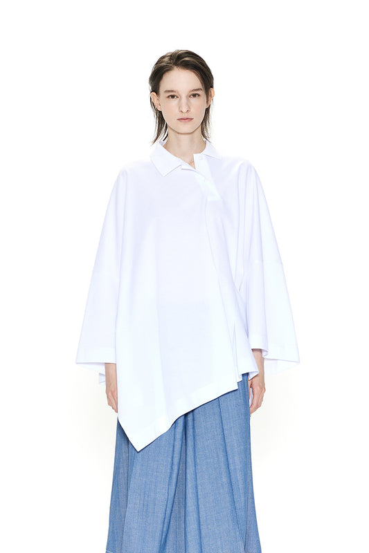 GDeL OVERSIZED ASYMMETRICAL WIDE POLO TOP WHITE