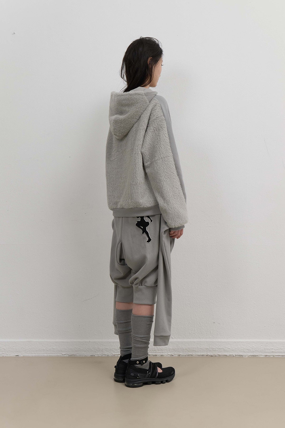 KNIT BACK HOODIE - MINT GREY