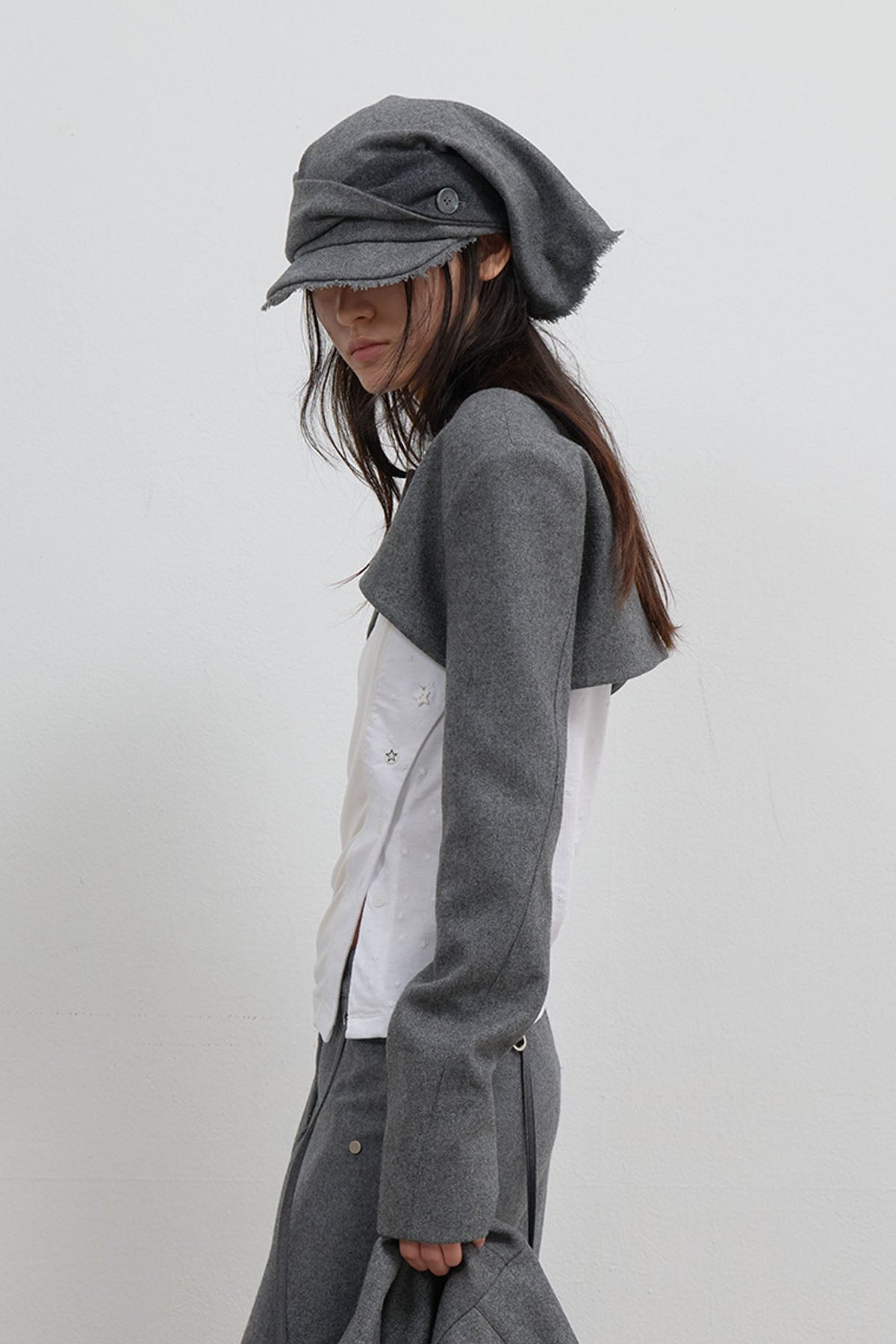 SCARF VEIL WOOL CAP - GREY