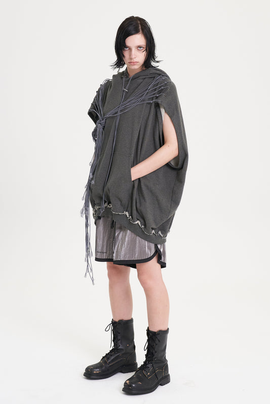ASPARAGUS_SLEEVELESS SHOULDER STRINGS HOODIE