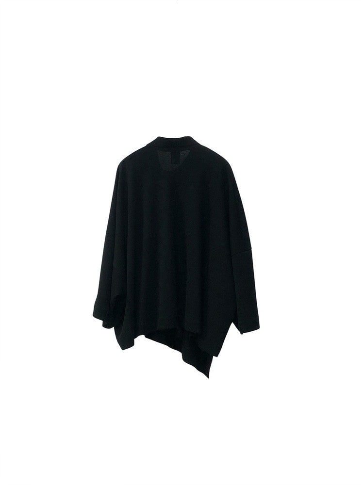 ASYMMETRICAL WIDE POLO TOP BLACK