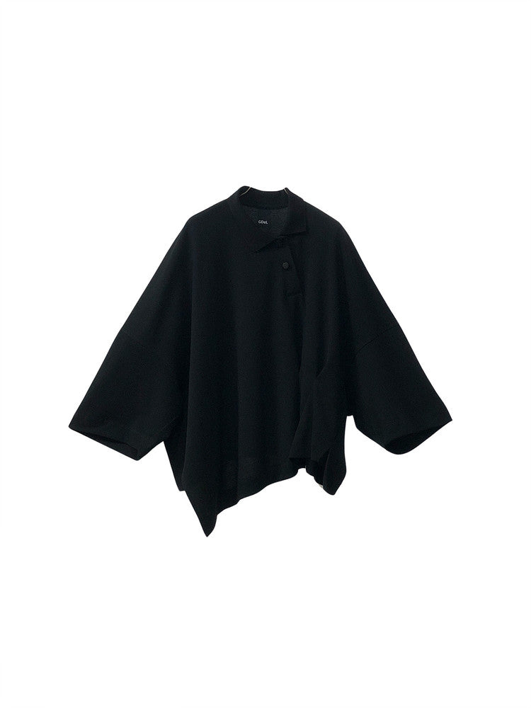 ASYMMETRICAL WIDE POLO TOP BLACK