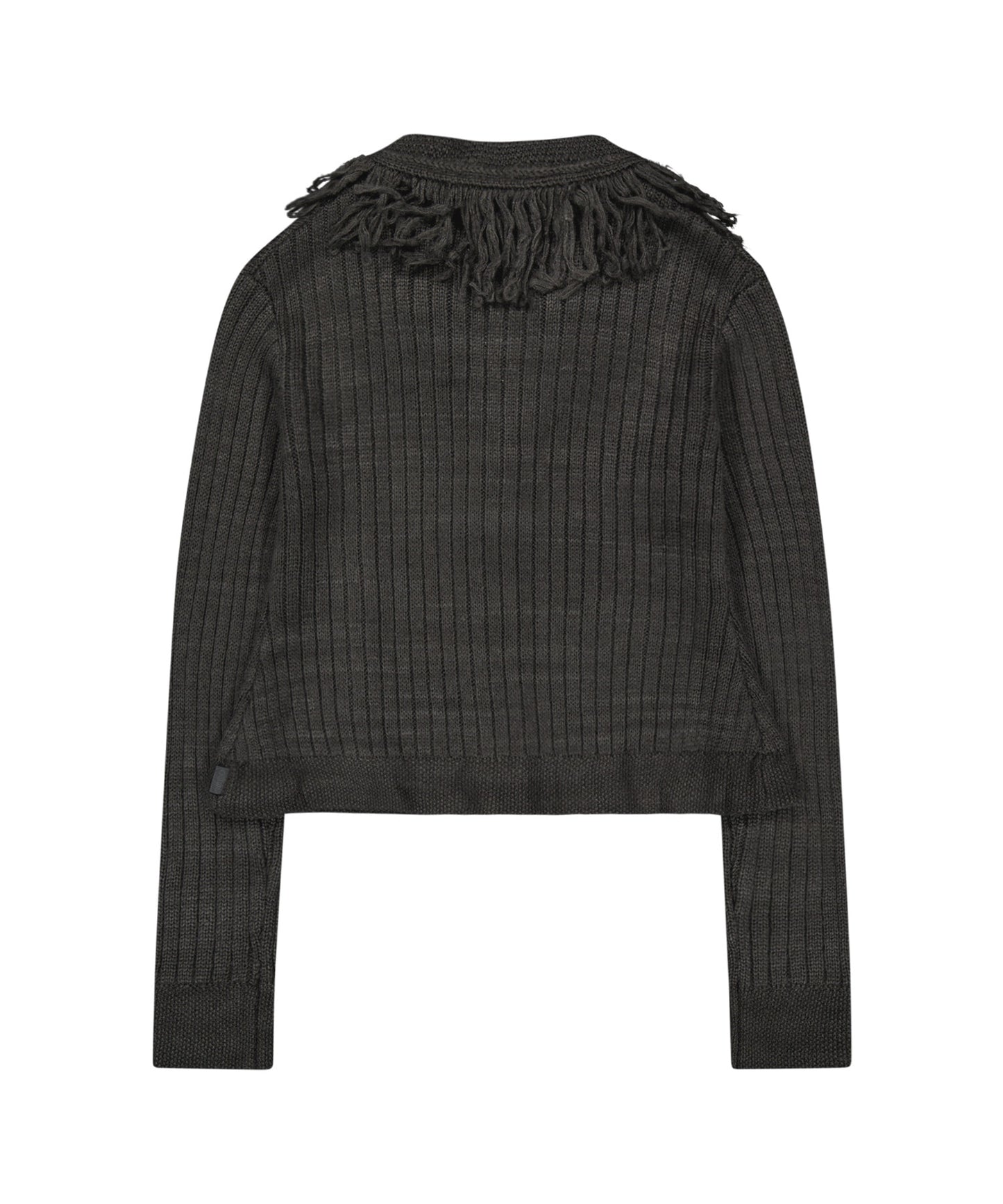 TASSEL COLLAR KNIT CARDIGAN - CHARCOAL
