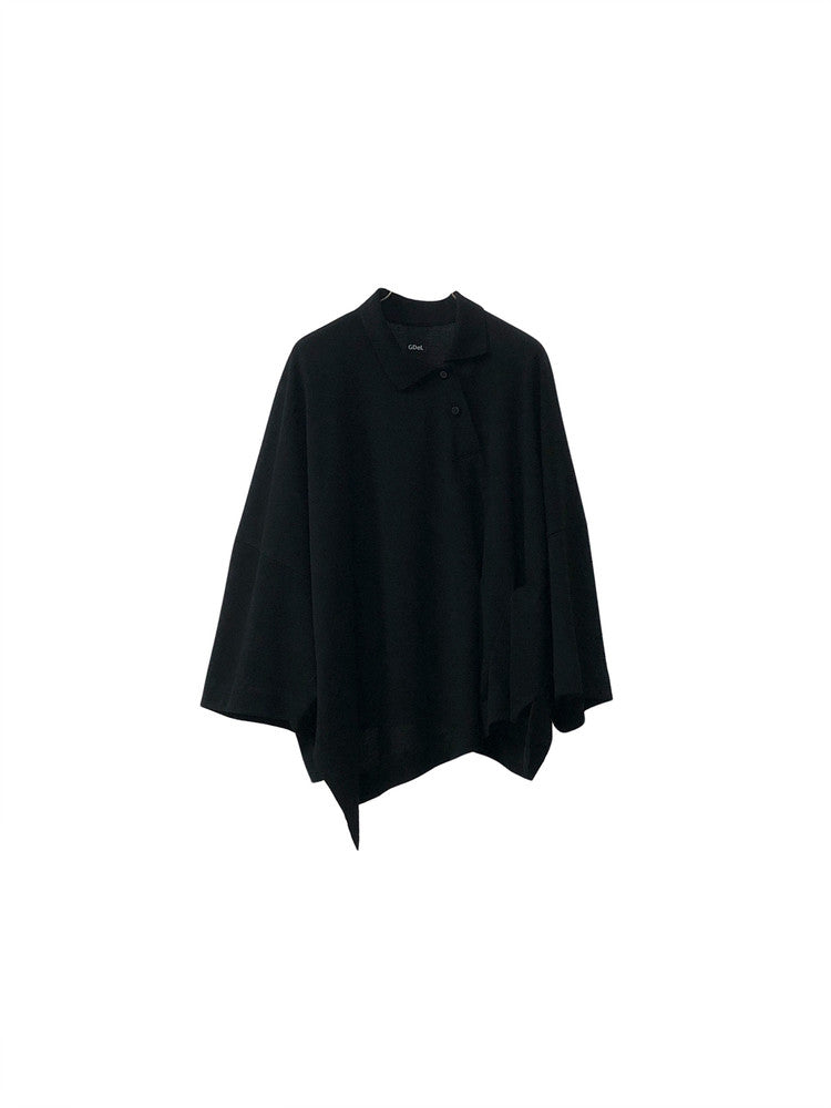 ASYMMETRICAL WIDE POLO TOP BLACK