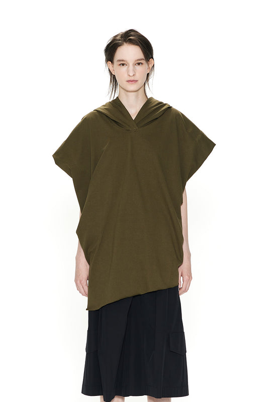GDeL RECYCLED FABRIC SLEEVELESS HOODED TOP KHAKI