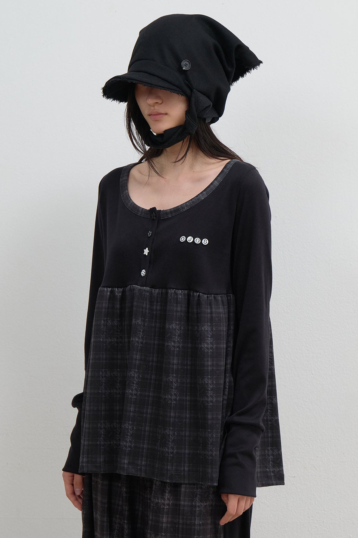 CHECK SLEEP LONG SLEEVE - BLACK