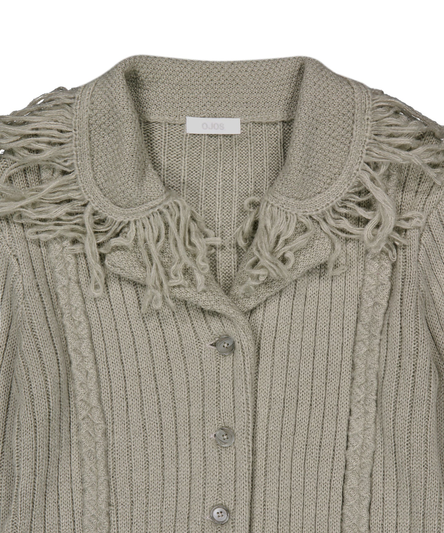 TASSEL COLLAR KNIT CARDIGAN - GREY