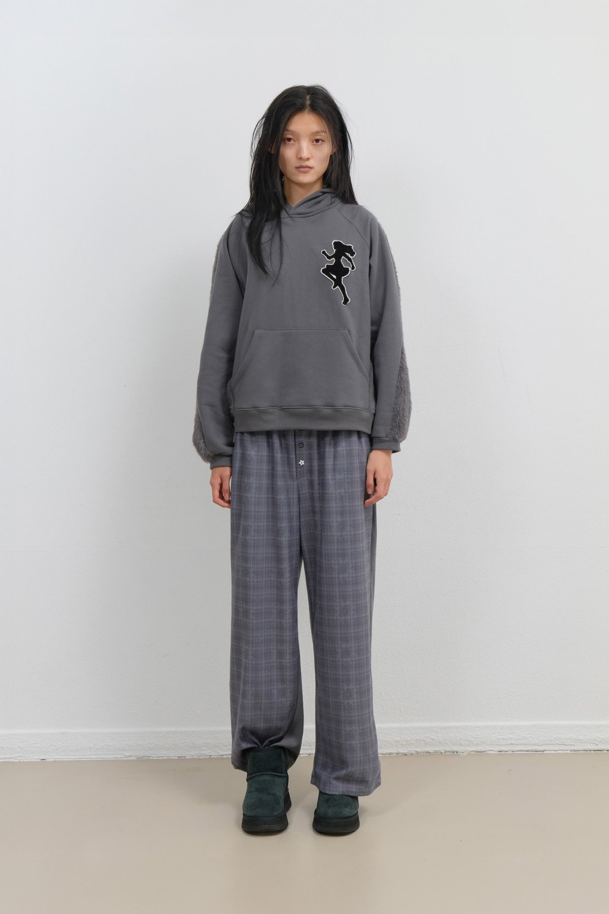 CHECK SLEEP JERSEY PANTS - CHARCOAL