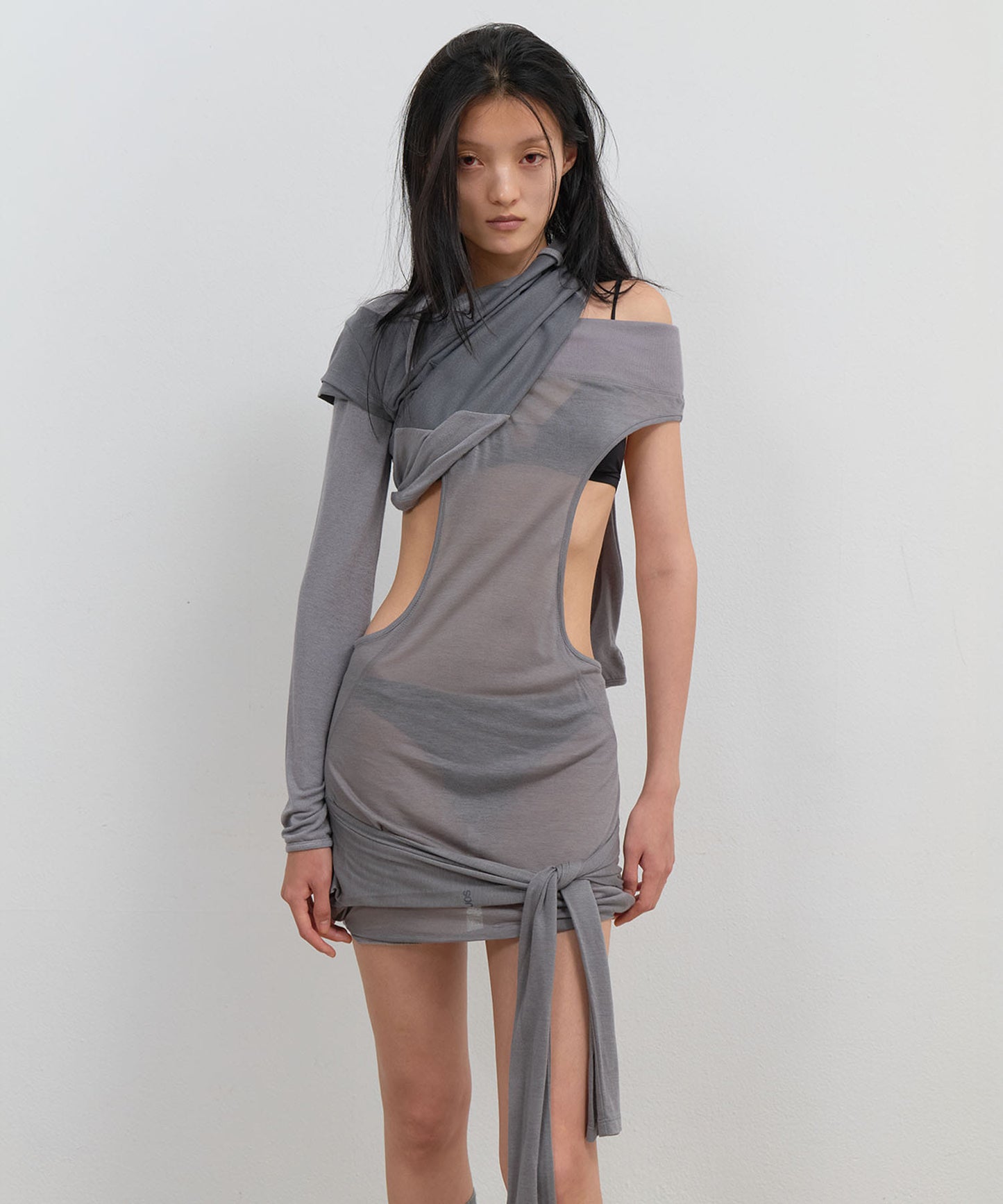 CURVED CUT LAYERED TEE - CHARCOAL