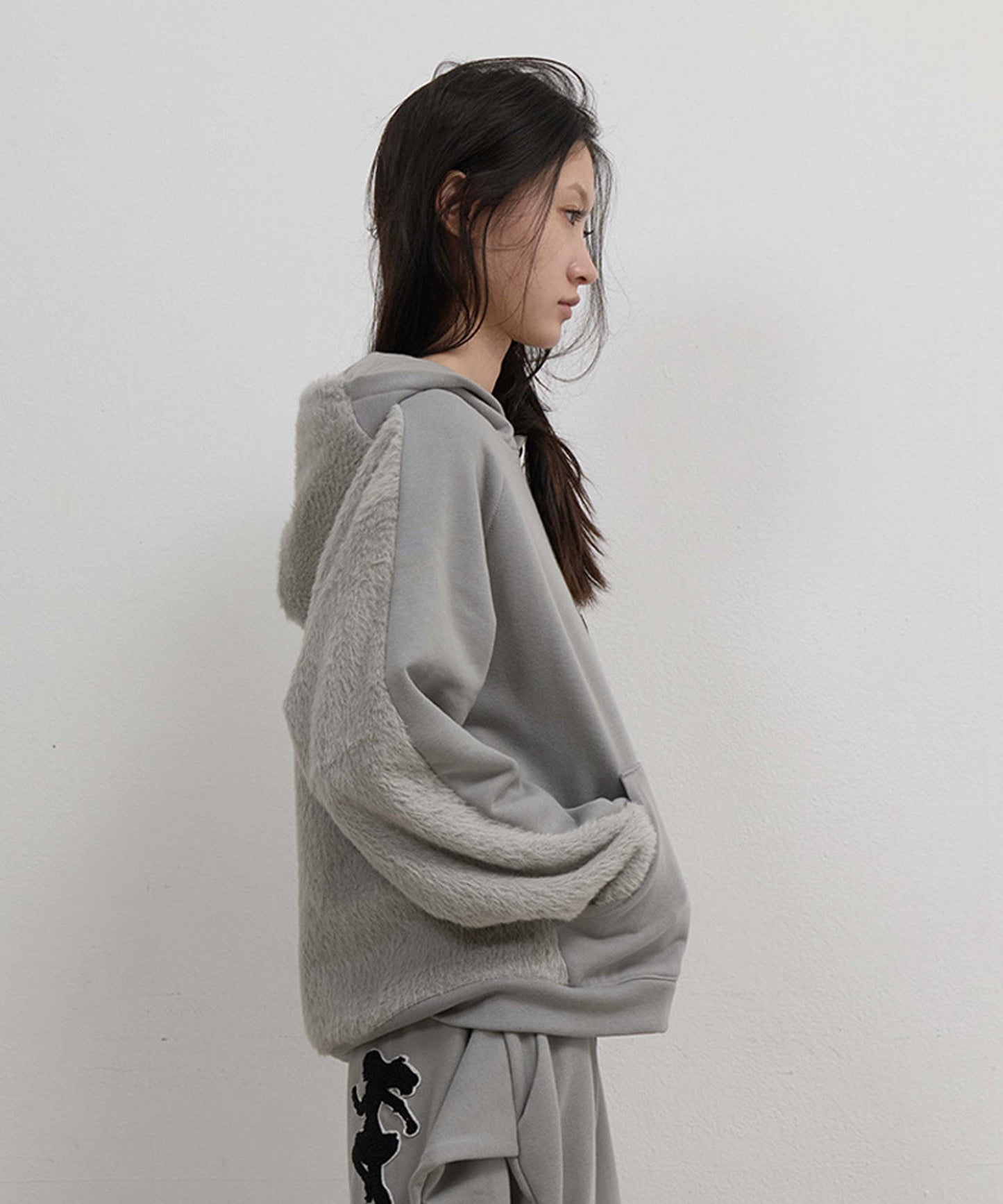 KNIT BACK HOODIE - MINT GREY
