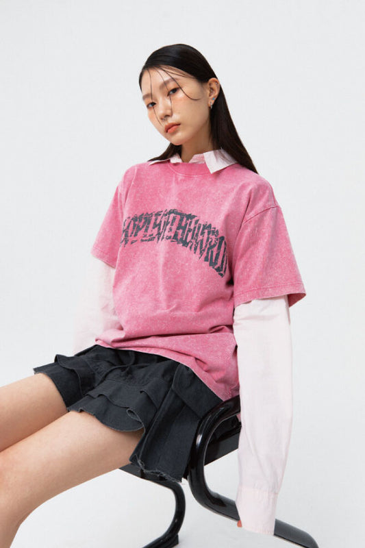 PEOPLE OF THE WORLD SIGNATURE OCEAN PIGMENT T-SHIRT PINK