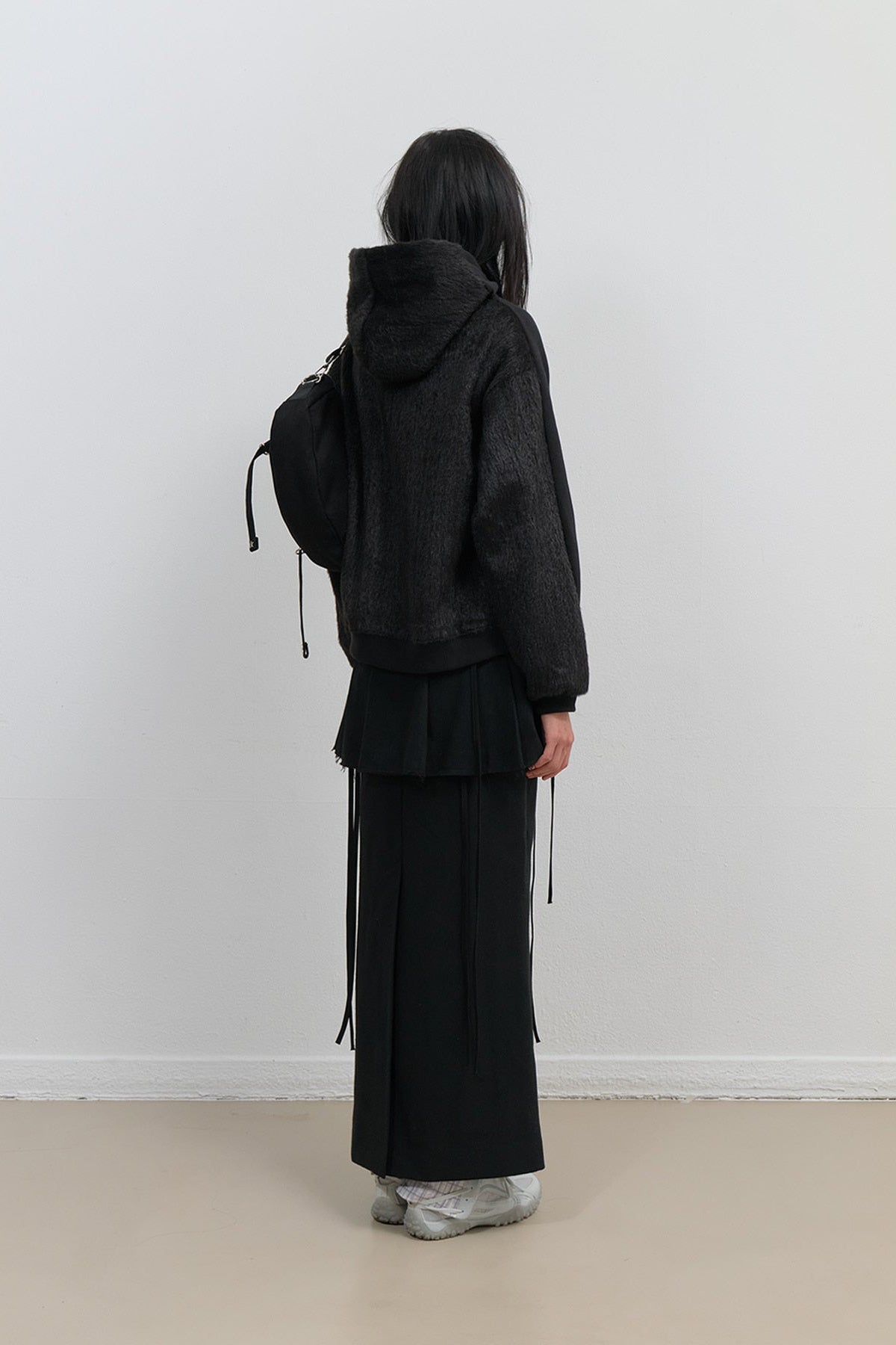 KNIT BACK HOODIE - BLACK