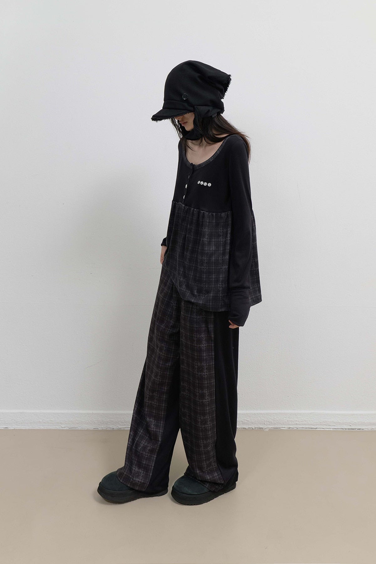 CHECK SLEEP JERSEY PANTS - BLACK