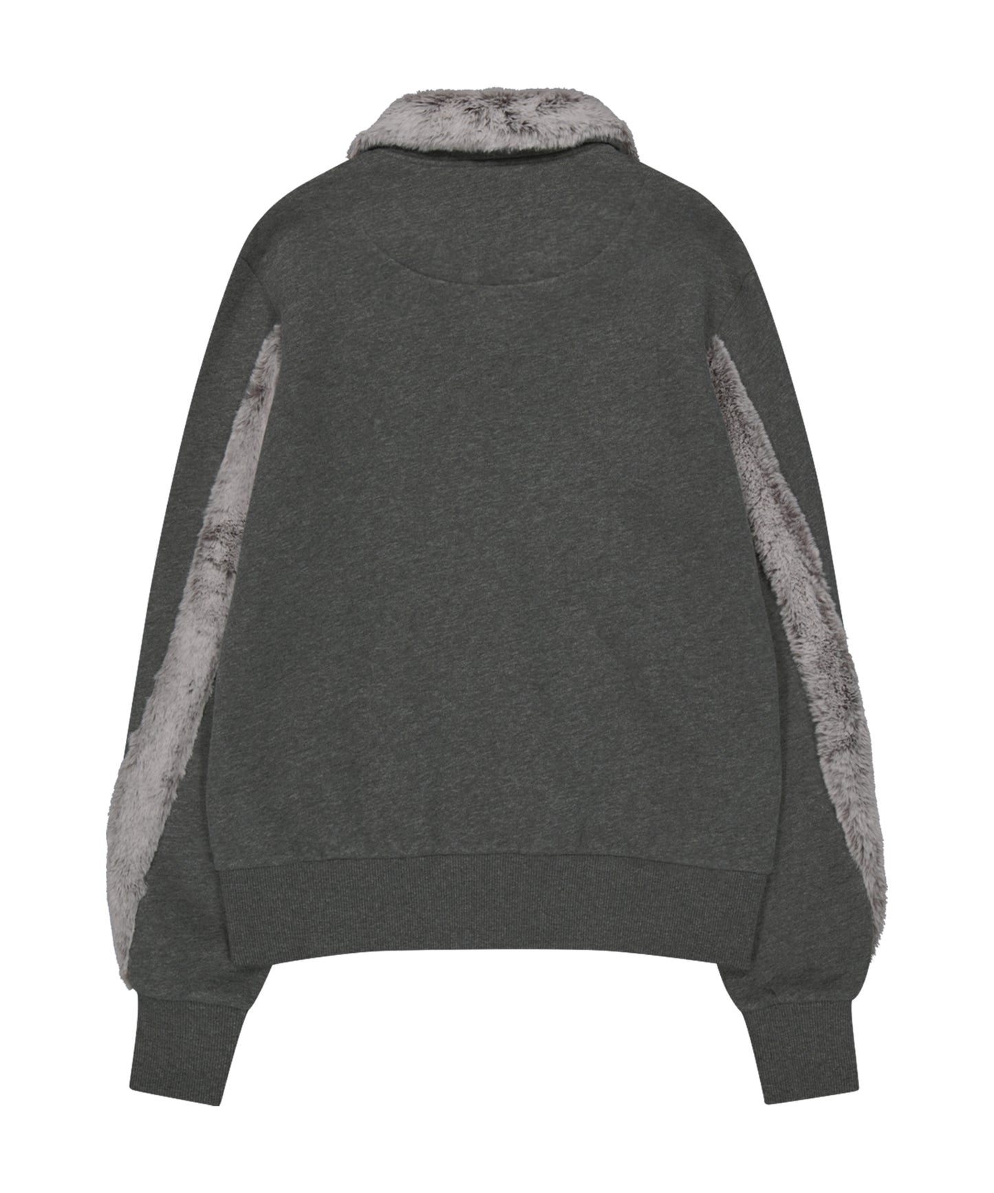 FUR TRIM JERSEY ZIP-UP - CHARCOAL