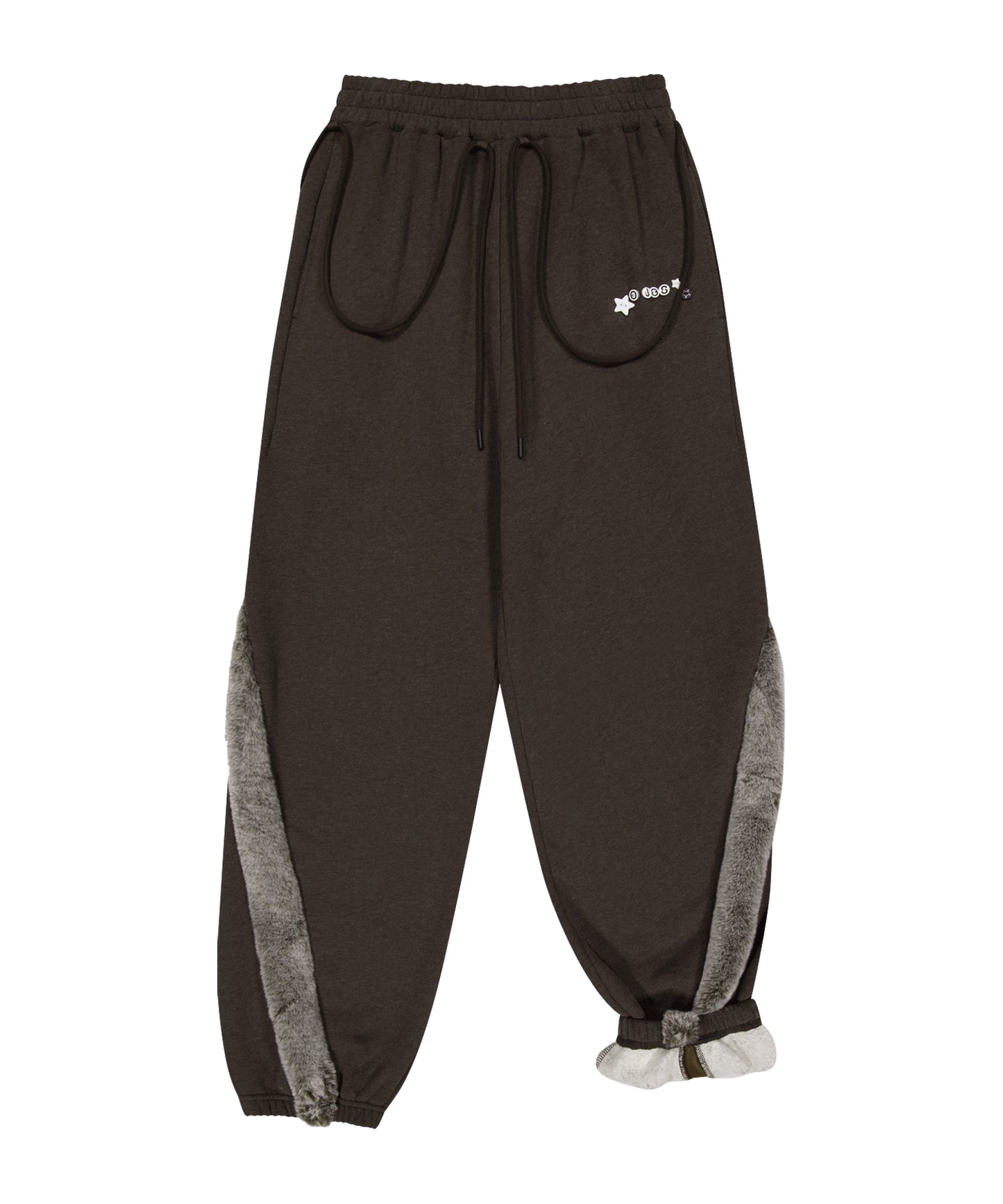 SIDE FUR TRIM SWEATPANTS - STONE BROWN