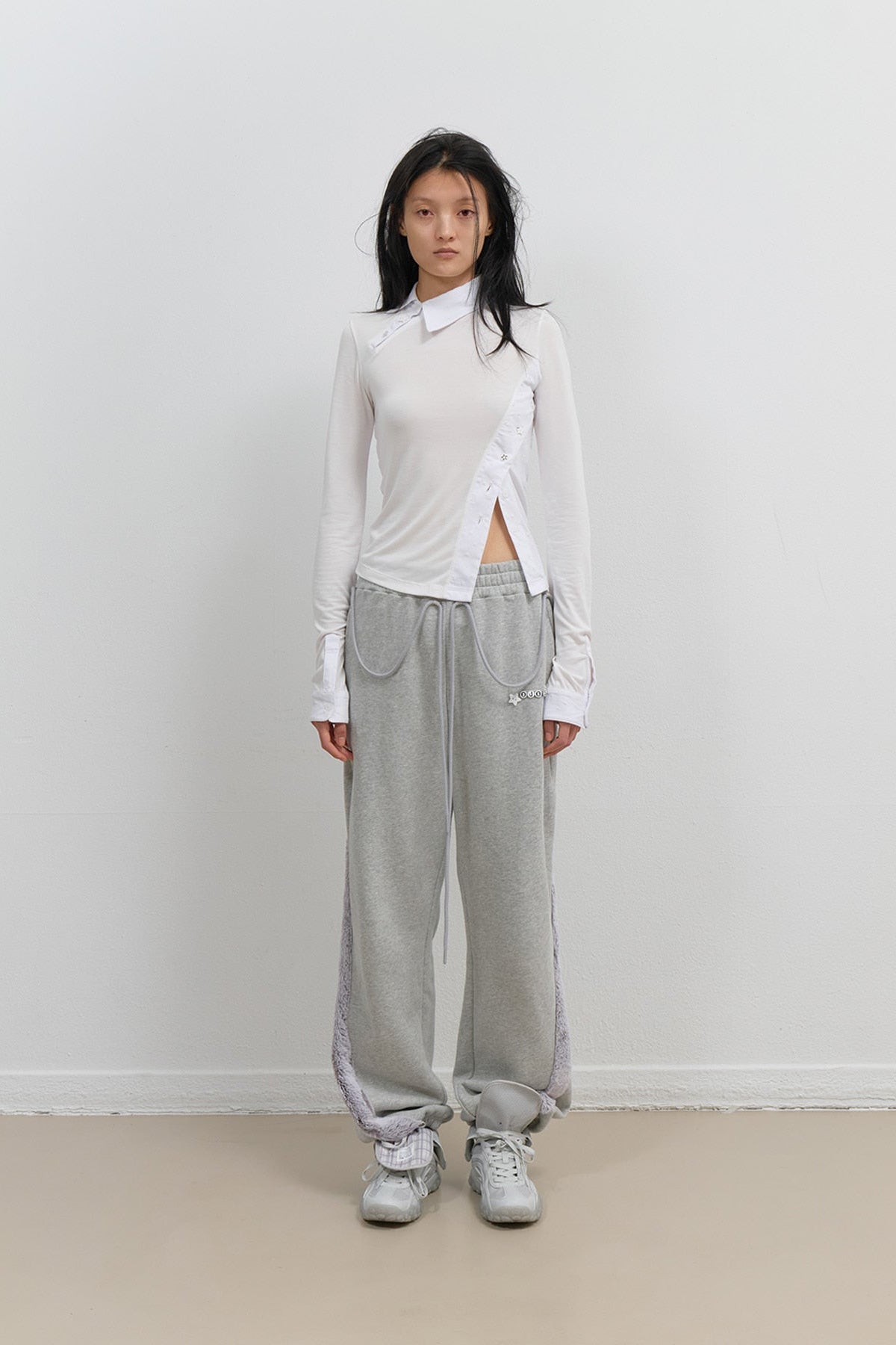 SIDE FUR TRIM SWEATPANTS - GREY