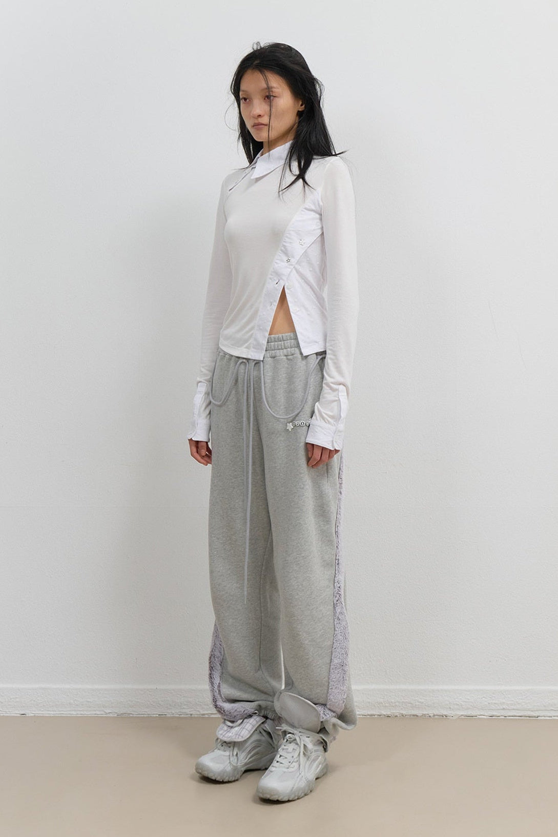 SIDE FUR TRIM SWEATPANTS - GREY