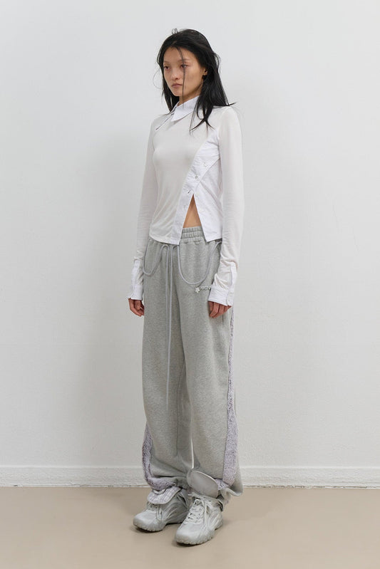 SIDE FUR TRIM SWEATPANTS - GREY