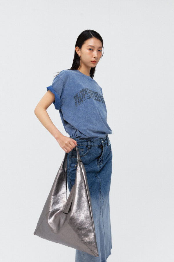 PEOPLE OF THE WORLD A PACK LEATHER SHOULDER BAG SILVER