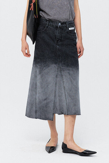 PEOPLE OF THE WORLD OMBRE-WASHED DENIM SKIRT BLACK