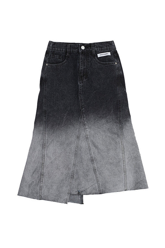 OMBRE-WASHED DENIM SKIRT BLACK