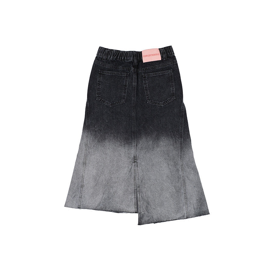 PEOPLE OF THE WORLD OMBRE-WASHED DENIM SKIRT BLACK