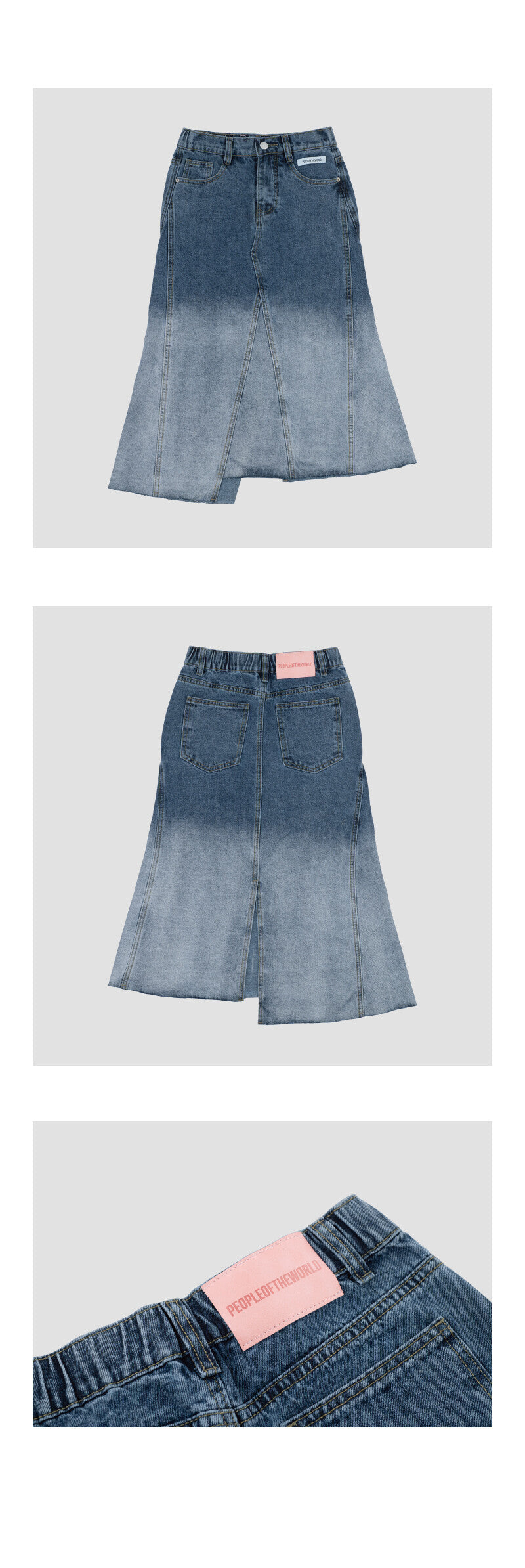 PEOPLE OF THE WORLD OMBRE-WASHED DENIM SKIRT BLUE