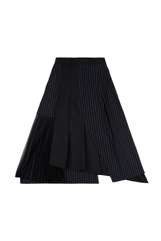 ASYMMETRIC STRIPE PLEATED MIDI SKIRT