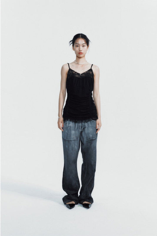 SILVER-WASHED WIDE PANTS BLACK