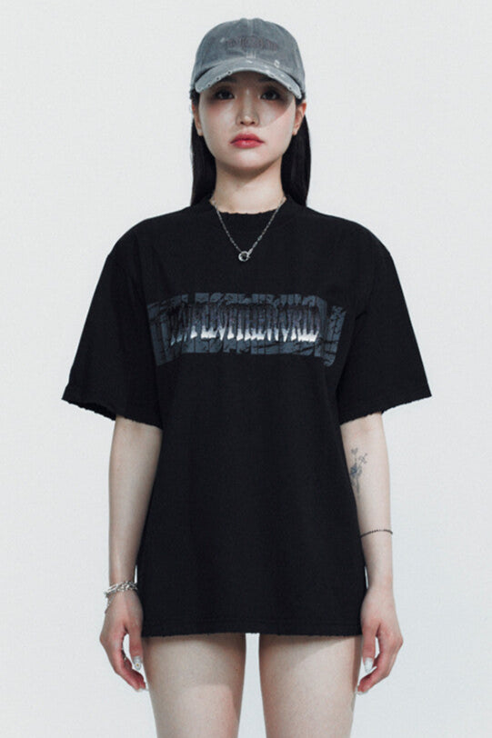 GRADATION LOGO SEMI-OVERFIT T-SHIRT BLACK