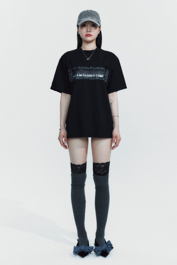 GRADATION LOGO SEMI-OVERFIT T-SHIRT BLACK