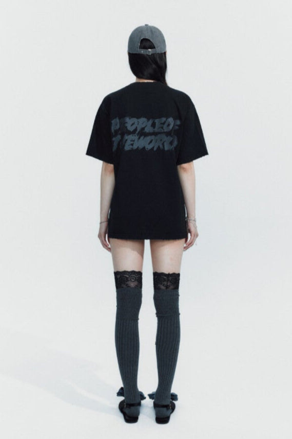 SKETCH LOGO SEMI-OVERFIT T-SHIRT BLACK