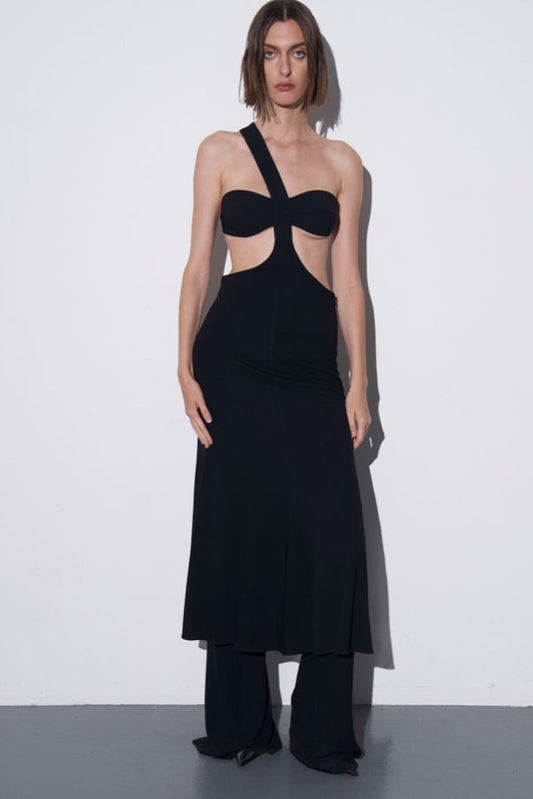GUDU ONE-SHOULDER MIDI DRESS WITH WAIST CUTOUTS